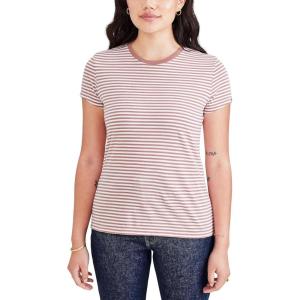 Dockers Women’s Slim Fit Cotton Slub Jersey Favorite Crew T-Shirt(Lucent White Stripe)