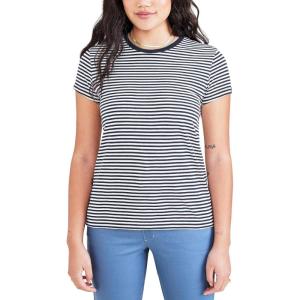 Dockers Women’s Slim Fit Cotton Slub Jersey Favorite Crew T-Shirt(Navy Blazer Stripe)