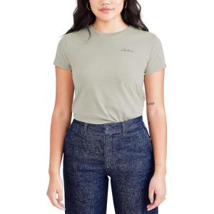Dockers Women’s Slim Short Sleeve Graphic Tee Shirt(Forest Fog – Navy Blazer Dockers Script)