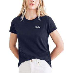 Dockers Women’s Slim Short Sleeve Graphic Tee Shirt(Navy Blazer – Lucent White Dockers Script)