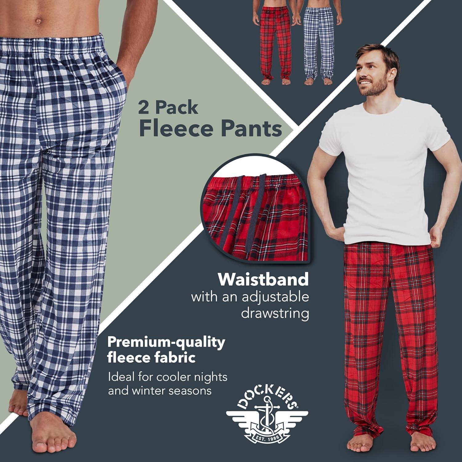 imageDOCKERS Fleece Pajama Pants for Men 2 Pack Lounge Sleepwear PJs with PocketsAsst 1