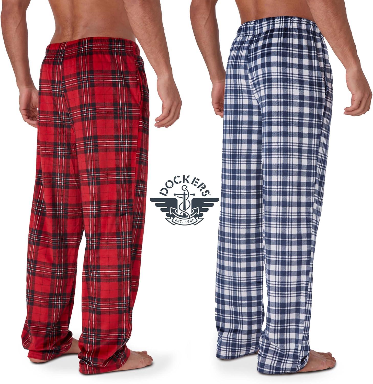 imageDOCKERS Fleece Pajama Pants for Men 2 Pack Lounge Sleepwear PJs with PocketsAsst 1