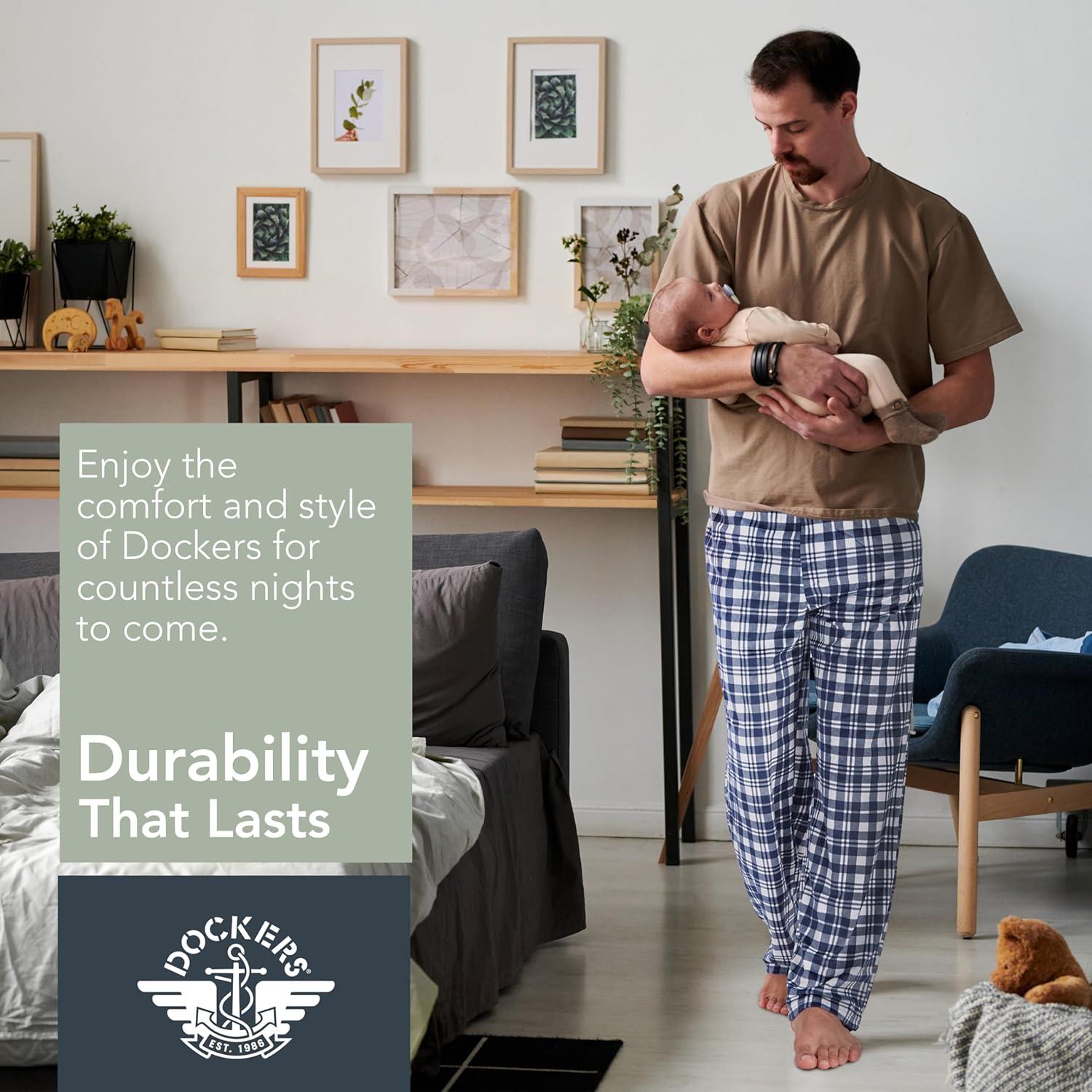 imageDOCKERS Fleece Pajama Pants for Men 2 Pack Lounge Sleepwear PJs with PocketsAsst 1