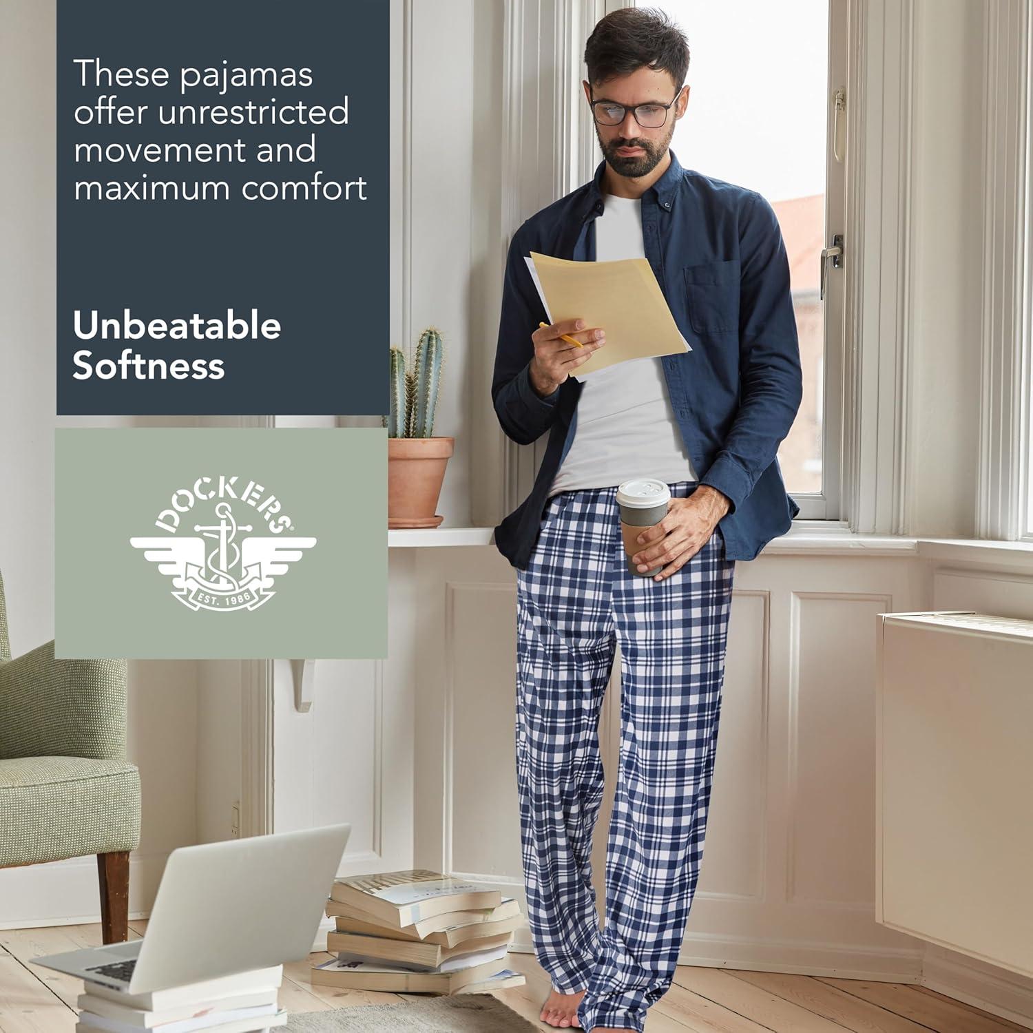 imageDOCKERS Fleece Pajama Pants for Men 2 Pack Lounge Sleepwear PJs with PocketsAsst 2