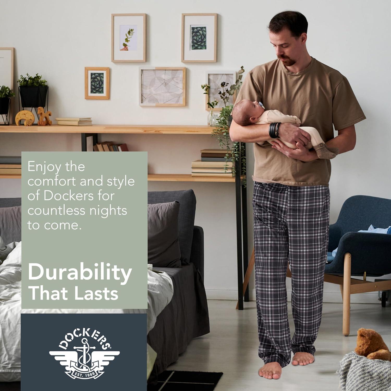 imageDOCKERS Fleece Pajama Pants for Men 2 Pack Lounge Sleepwear PJs with PocketsAsst 2