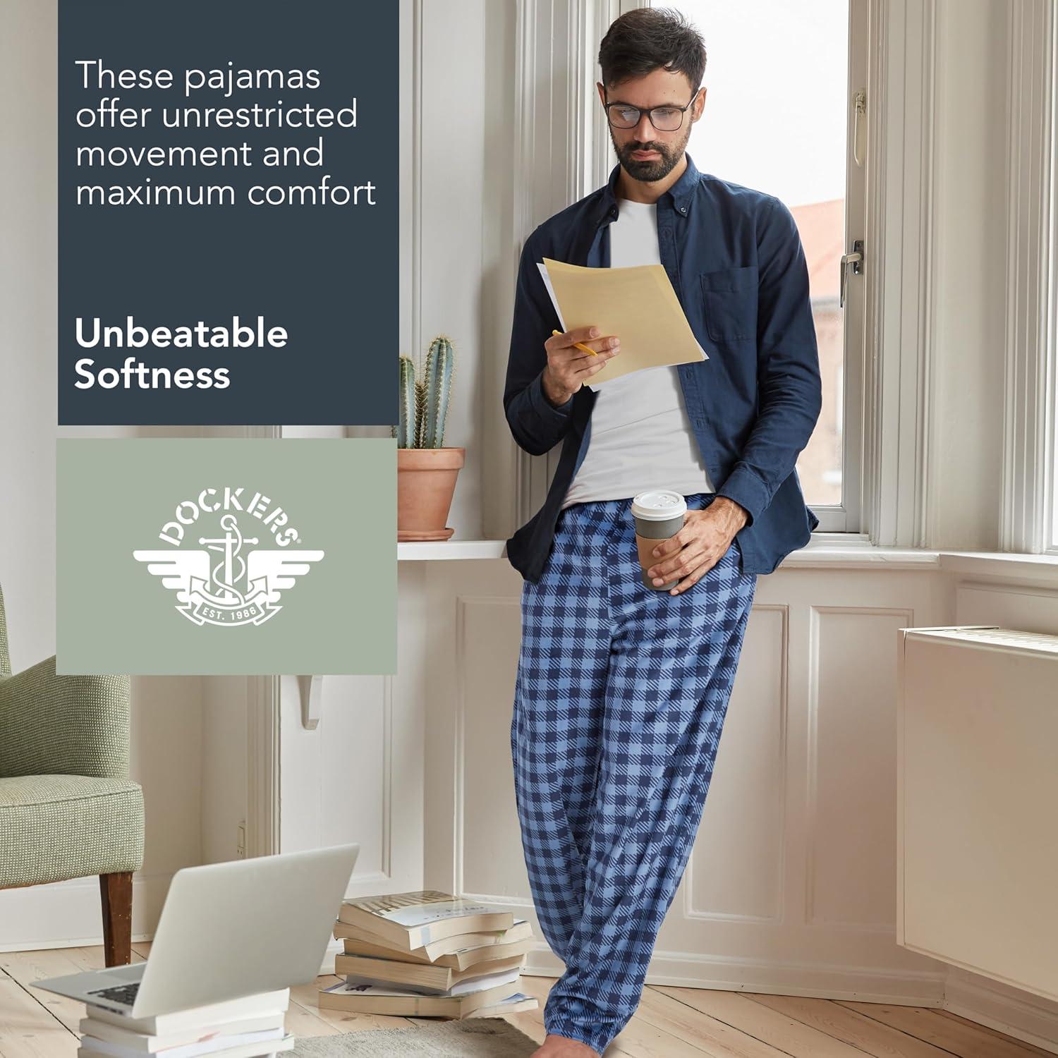 imageDOCKERS Fleece Pajama Pants for Men 2 Pack Lounge Sleepwear PJs with PocketsAsst 3