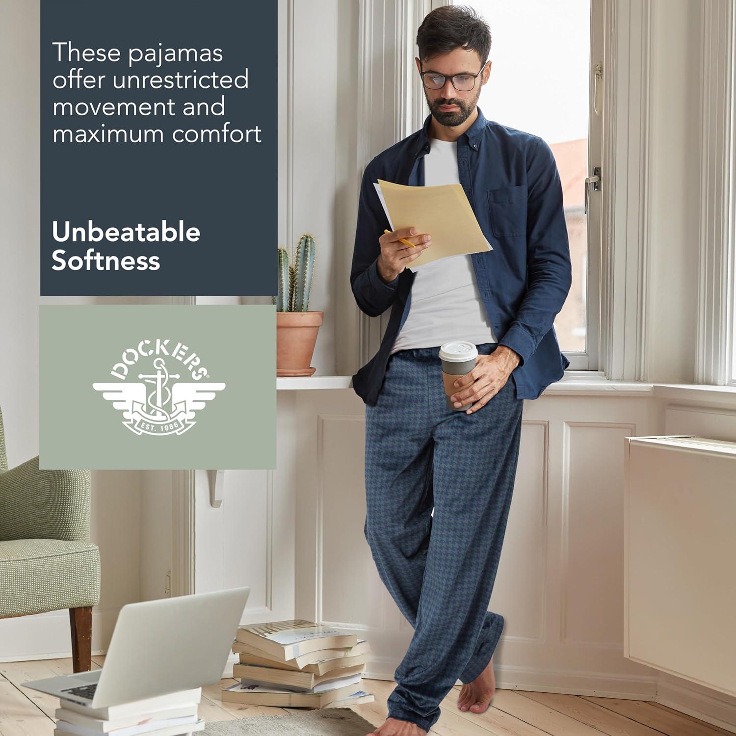 imageDOCKERS Fleece Pajama Pants for Men 2 Pack Lounge Sleepwear PJs with PocketsAsst 4