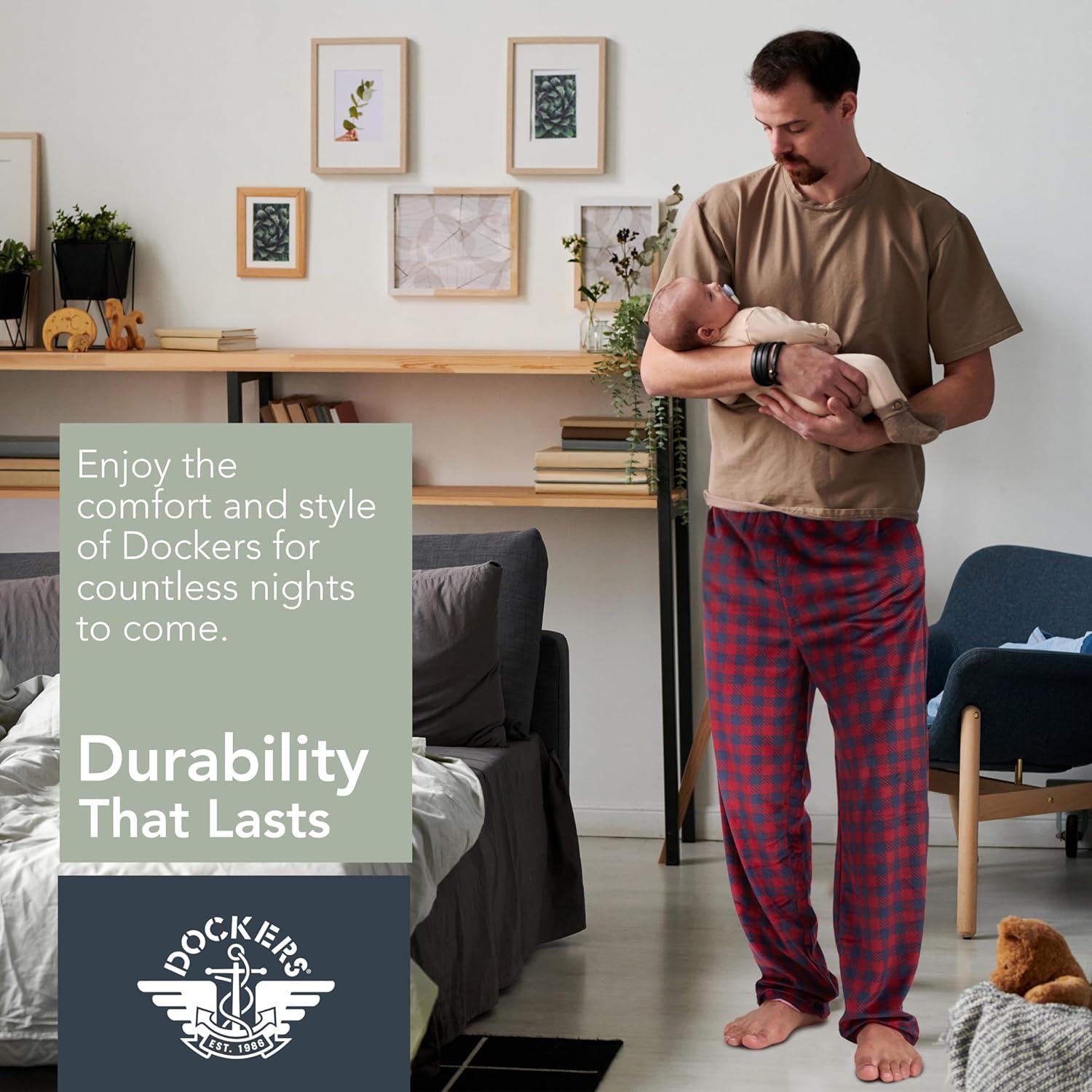 imageDOCKERS Fleece Pajama Pants for Men 2 Pack Lounge Sleepwear PJs with PocketsAsst 4