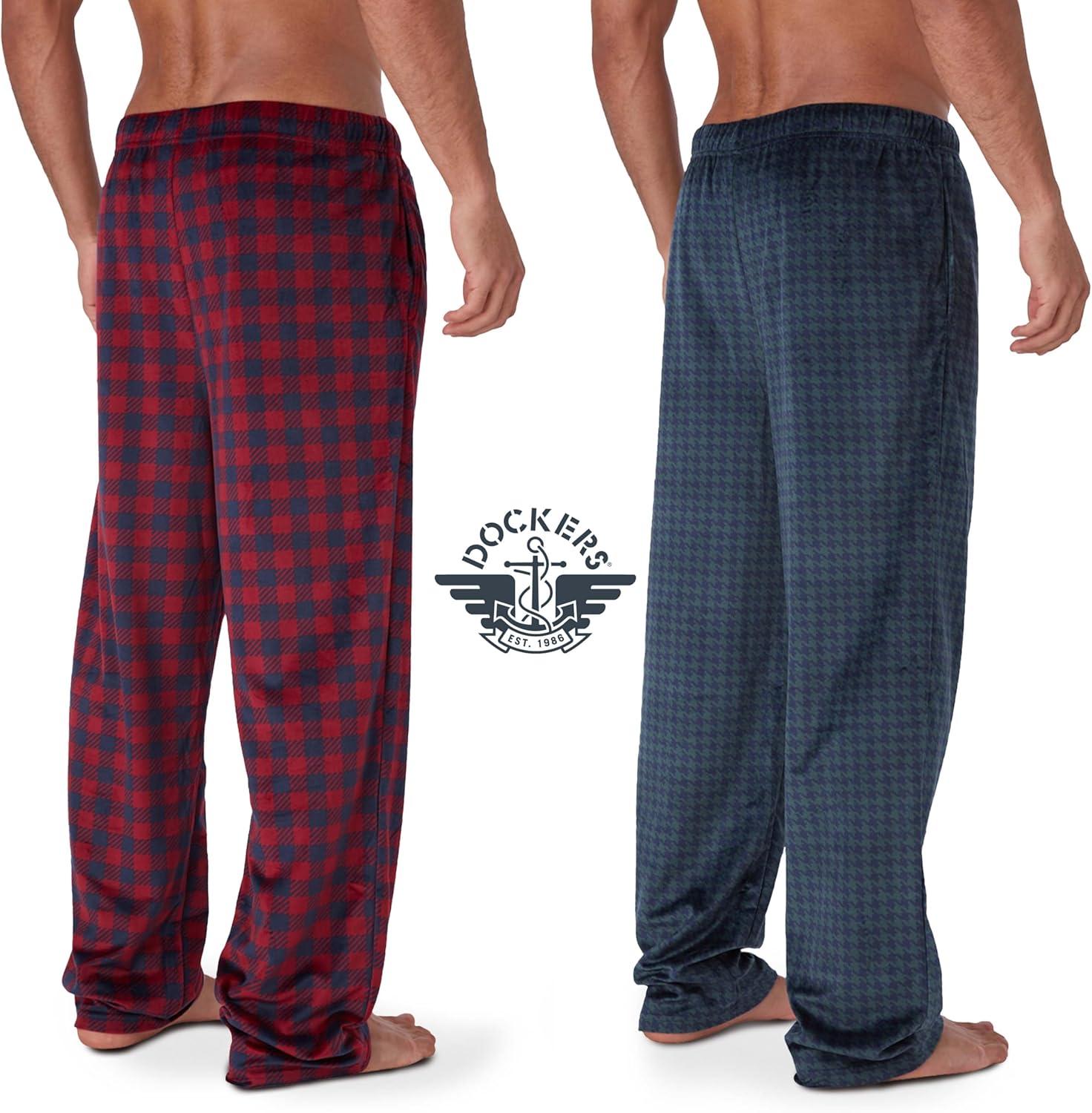 imageDOCKERS Fleece Pajama Pants for Men 2 Pack Lounge Sleepwear PJs with PocketsAsst 4