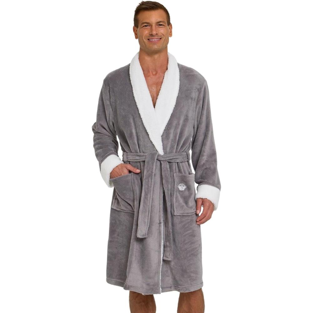 imageDOCKERS Mens Bath Robe for Men Plush Sherpa Shower Robe with PocketsGrey