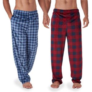 DOCKERS Fleece Pajama Pants for Men, 2 Pack Lounge Sleepwear PJs with Pockets(Asst 3)