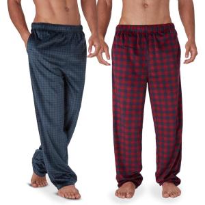 DOCKERS Fleece Pajama Pants for Men, 2 Pack Lounge Sleepwear PJs with Pockets(Asst 4)
