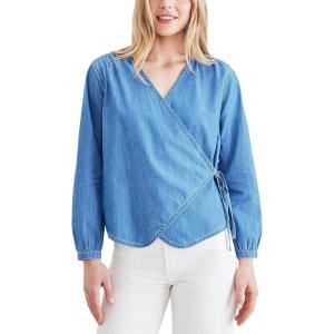 DOCKERS Womens Regular Fit Long Sleeve Flowy Blouse Shirt(Coronado Light Blue Rinse (Twill))