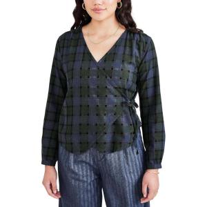 DOCKERS Womens Regular Fit Long Sleeve Flowy Blouse Shirt(Navy Blazer – Monclair Plaid (Twill))