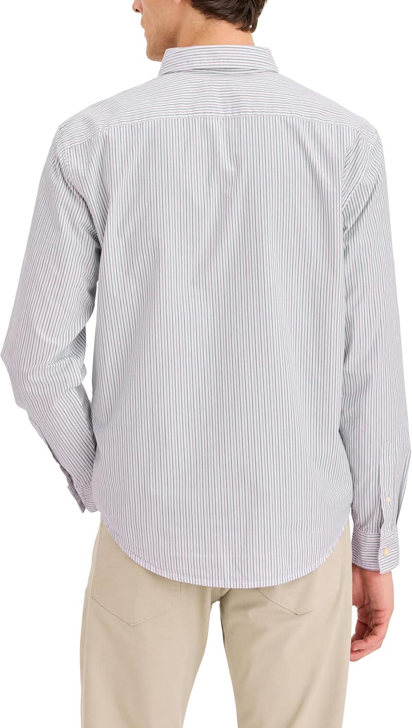 imageDockers Mens Regular Fit Long Sleeve Casual Shirt Regular and Big ampamp TallErwin Poplin Folkstone Gray Stripe